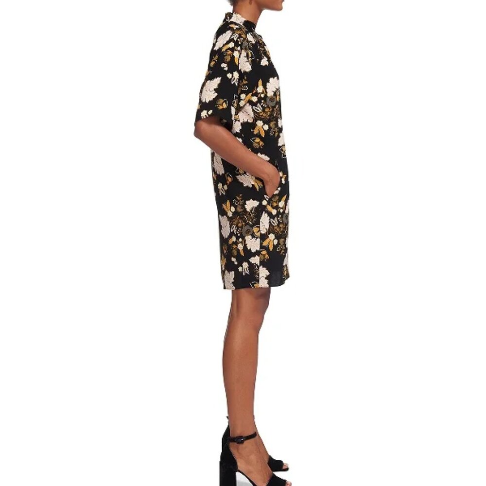 WHISTLES Tie Neck Belize Floral Print Dress